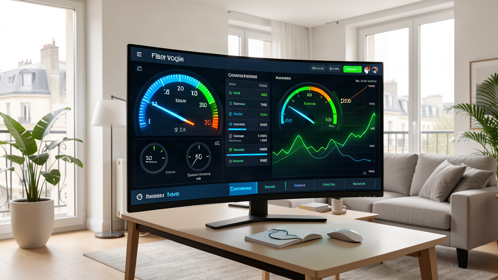 Débit fibre réel : tableau de bord de mesure de vitesse de connexion internet
