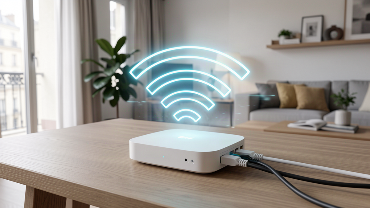Wifi 7 - box fibre dernière génération dans un salon moderne